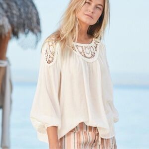 Sundance Cream Blouse with Lace Accents